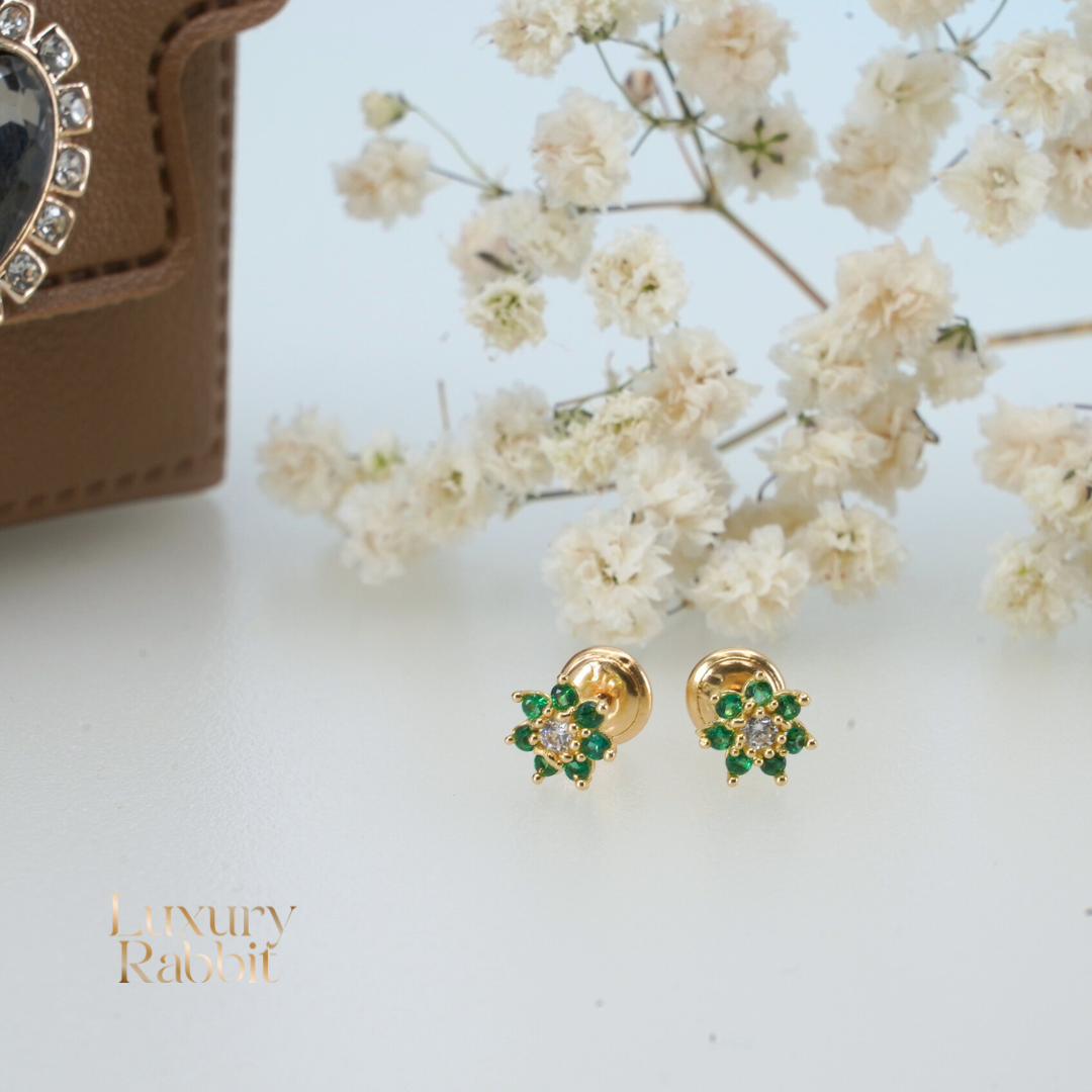 18k green Flower Stud