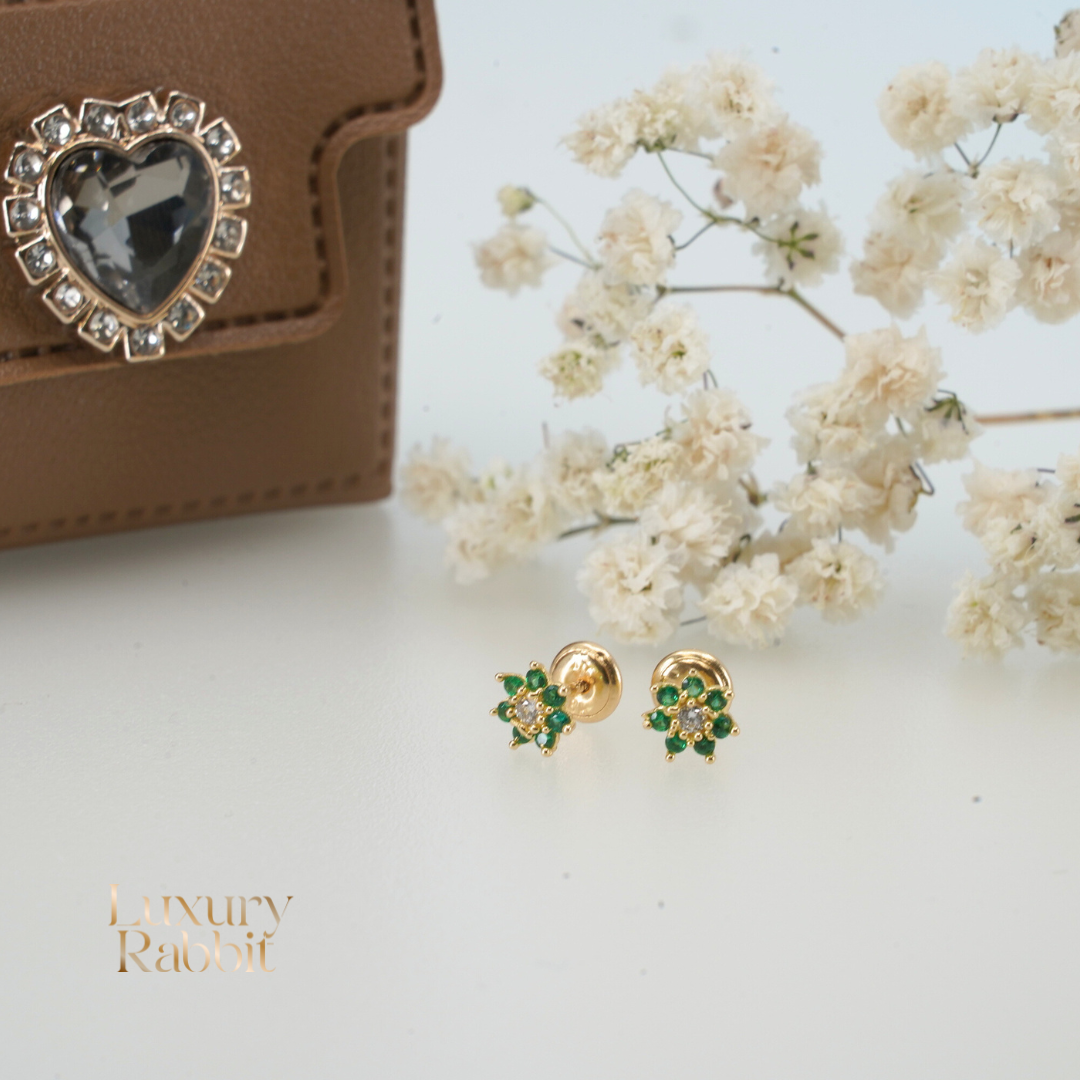 18k green Flower Stud