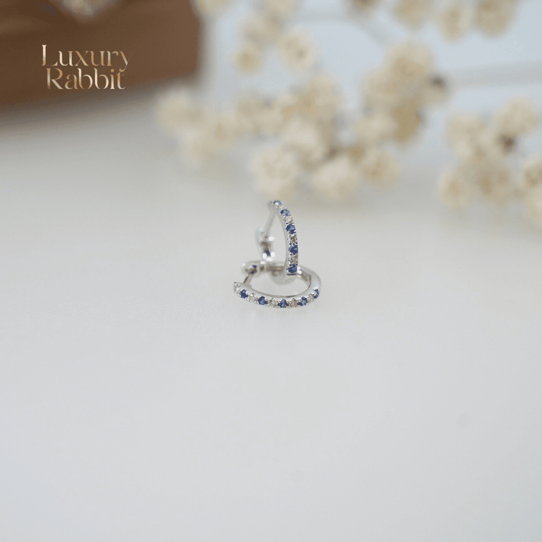 14K Sapphire & Natural Diamond Hoop Earrings