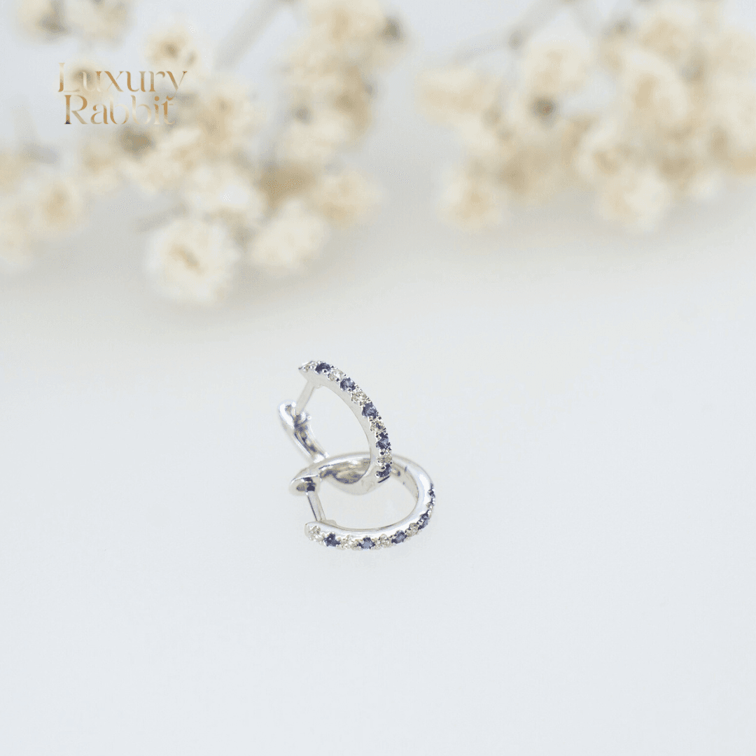 14K Sapphire & Natural Diamond Hoop Earrings
