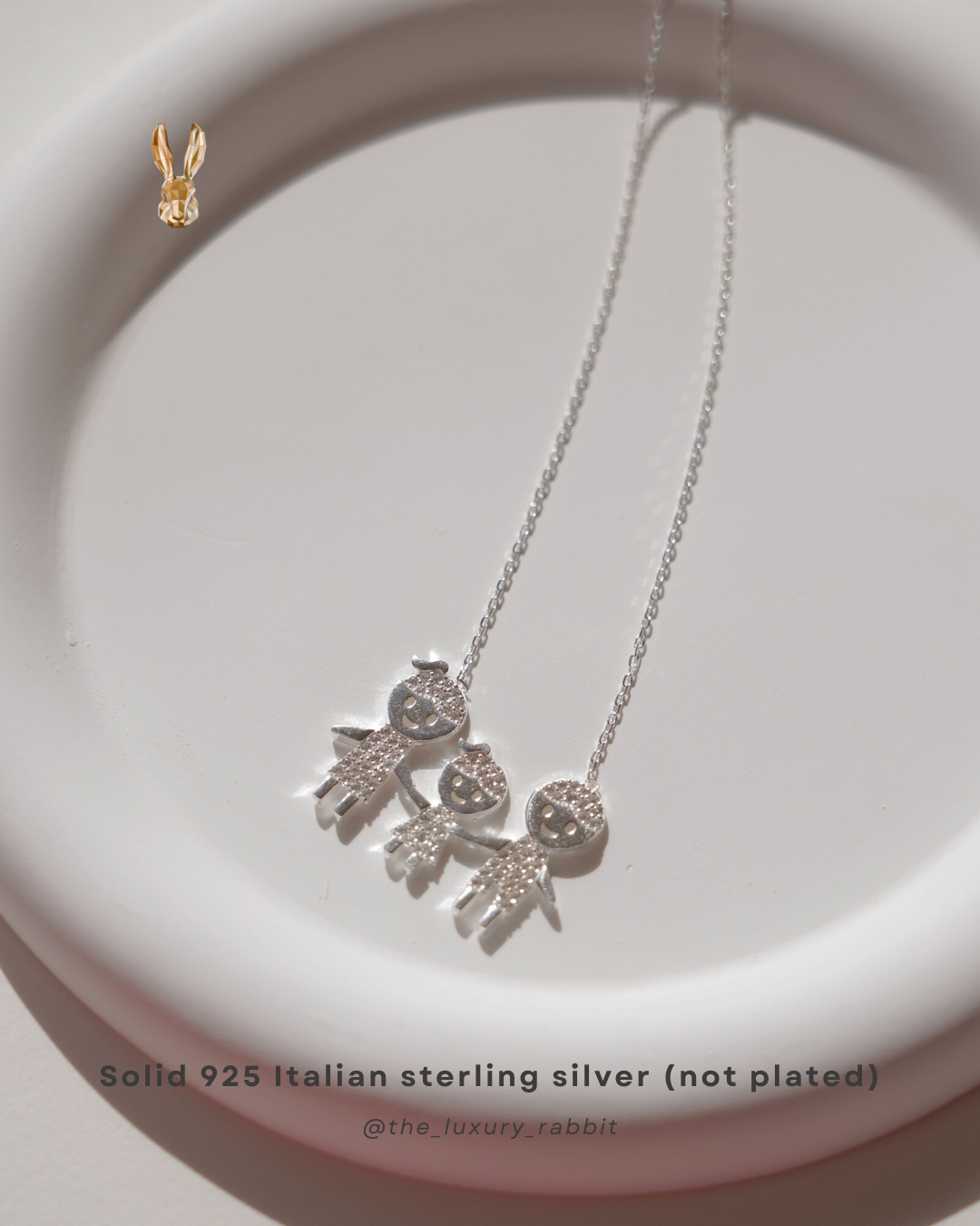 Sparkling Italian 925 Silver Family Trio Necklace👨‍👩‍👧