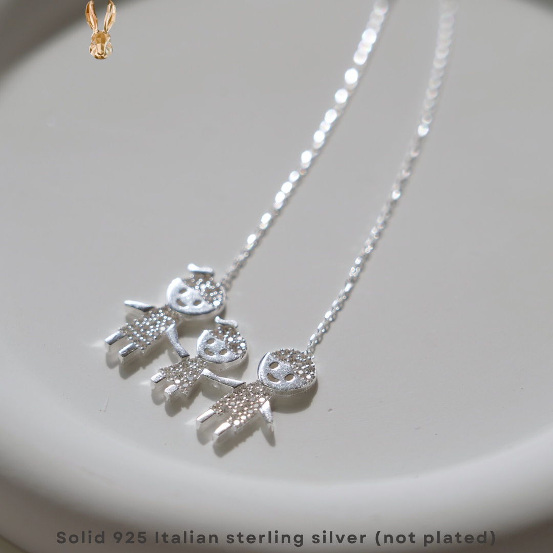 Sparkling Italian 925 Silver Family Trio Necklace👨‍👩‍👧