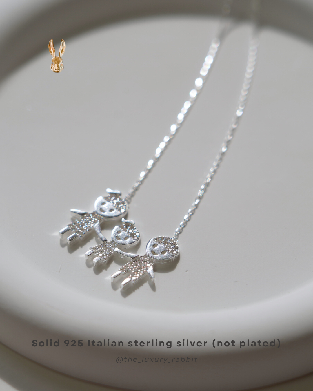 Sparkling Italian 925 Silver Family Trio Necklace👨‍👩‍👧