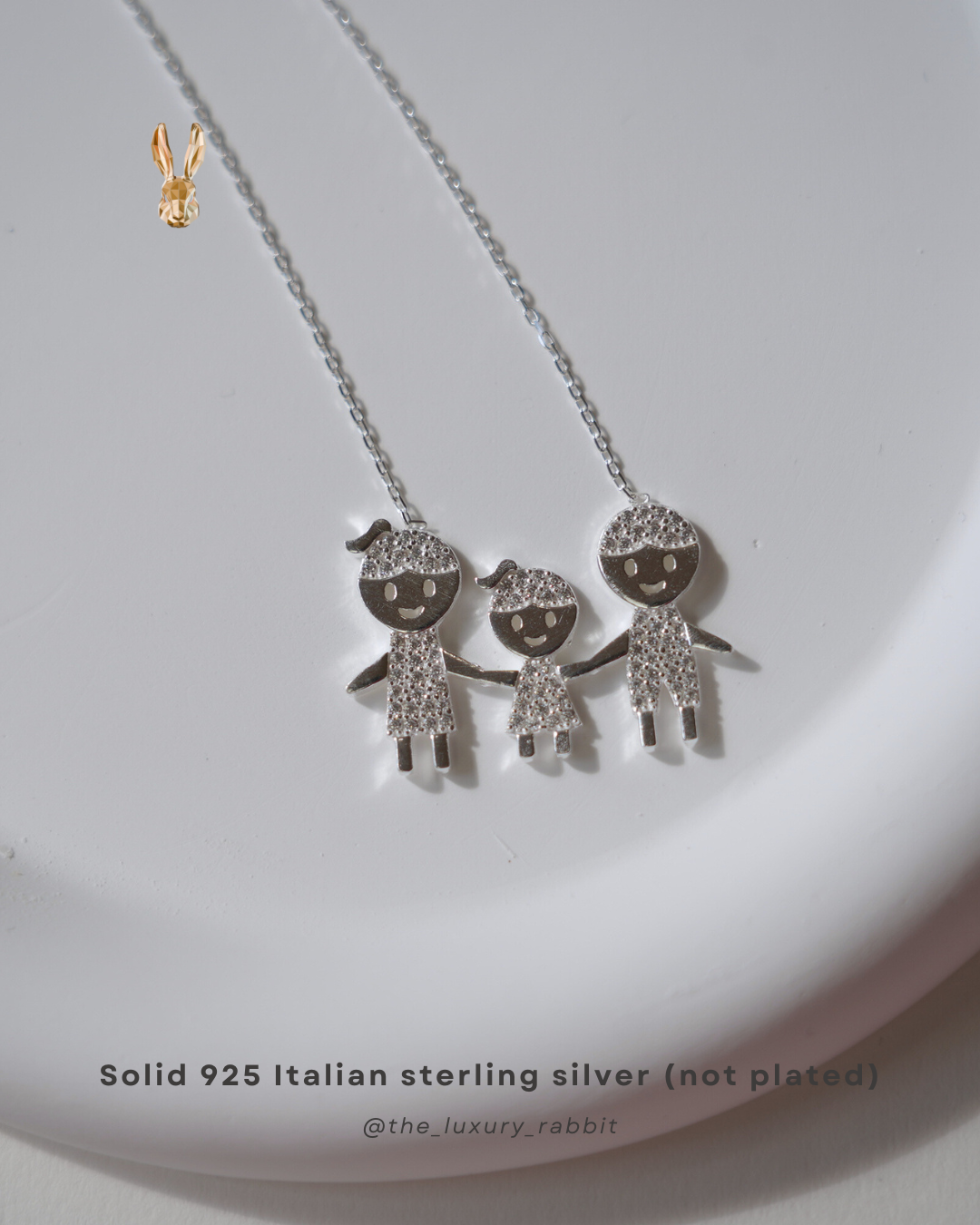 Sparkling Italian 925 Silver Family Trio Necklace👨‍👩‍👧