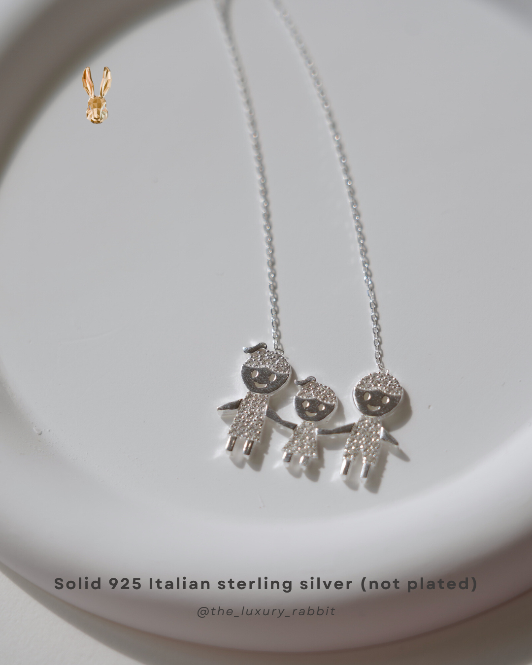 Sparkling Italian 925 Silver Family Trio Necklace👨‍👩‍👧