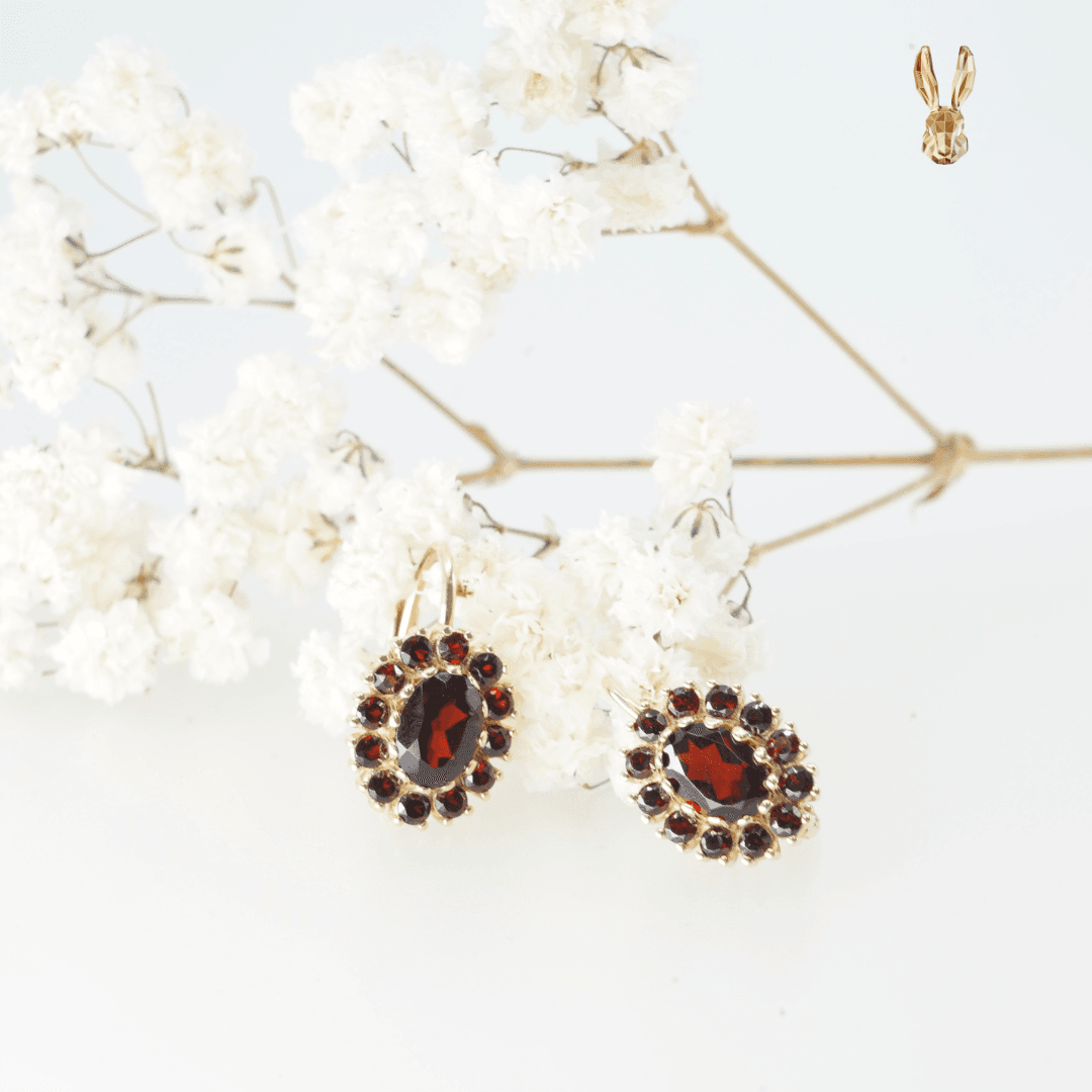 14K GRANATE FLOWER EARRINGS