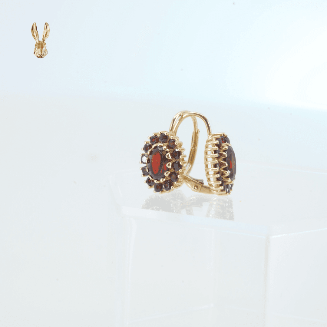 14K GRANATE FLOWER EARRINGS
