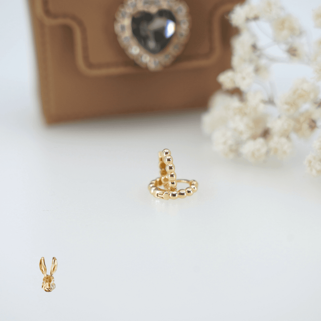 18k Gold Beaded Hoop Earrings