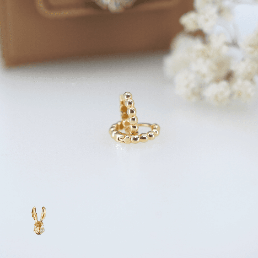 18k Gold Beaded Hoop Earrings