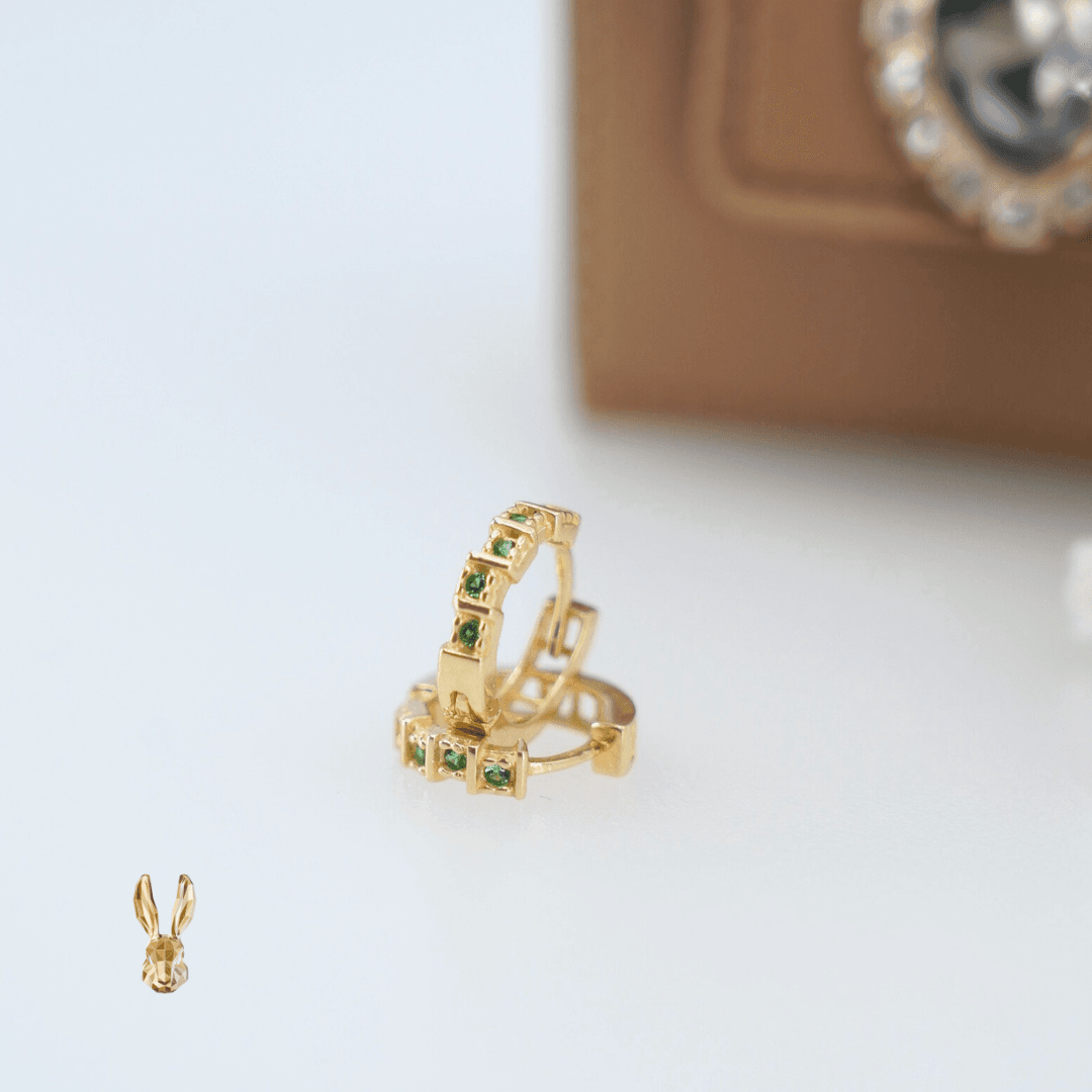 18k gold  Green Stone Hoop Earrings