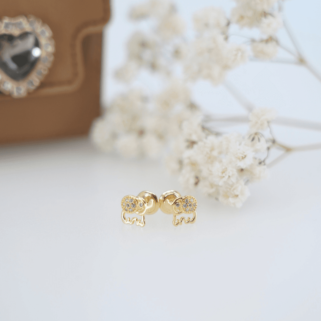 18k Gold Elephant Stud Earrings