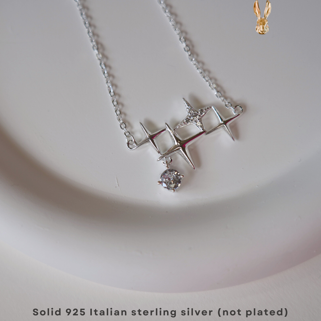 Italian 925 Silver Star Cluster Necklace ✨