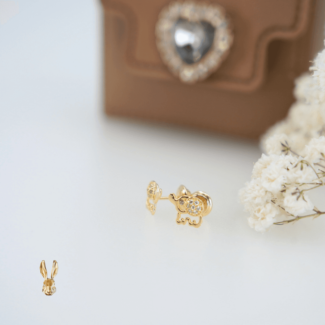 18k Gold Elephant Stud Earrings