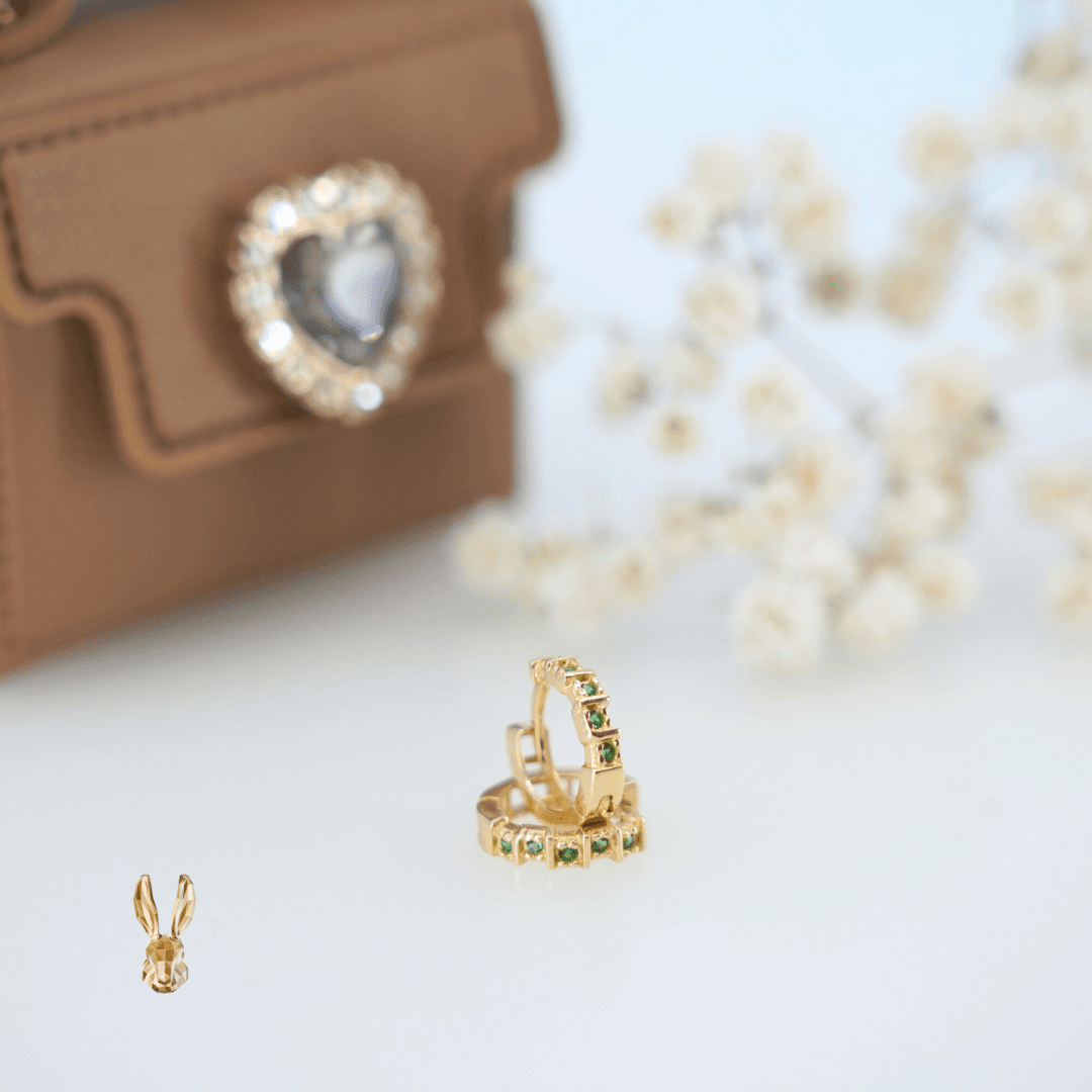 18k gold  Green Stone Hoop Earrings