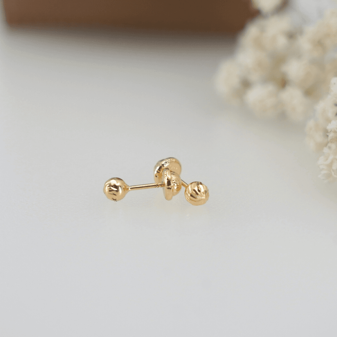 18k diamond cut ball earrings small