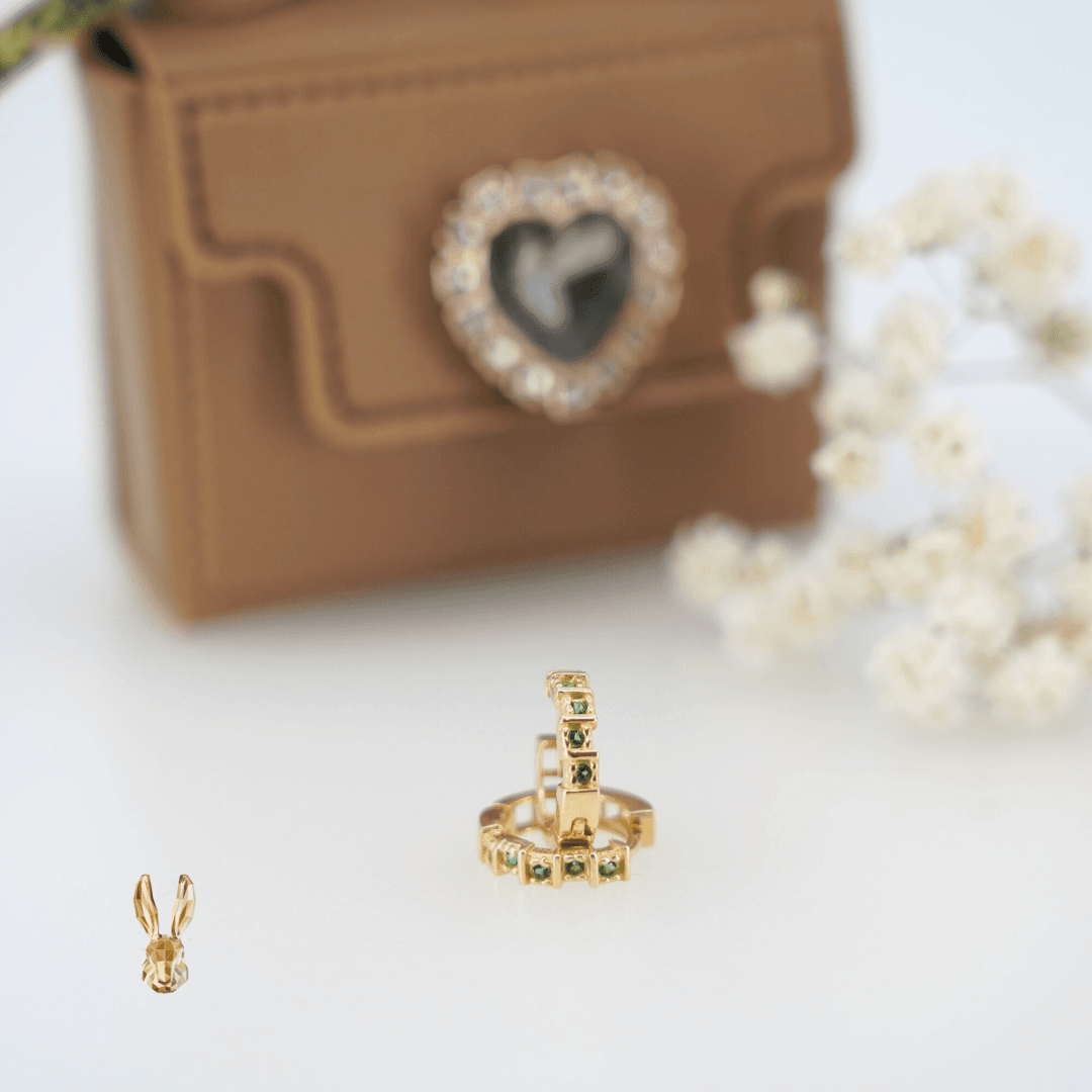 18k gold  Green Stone Hoop Earrings