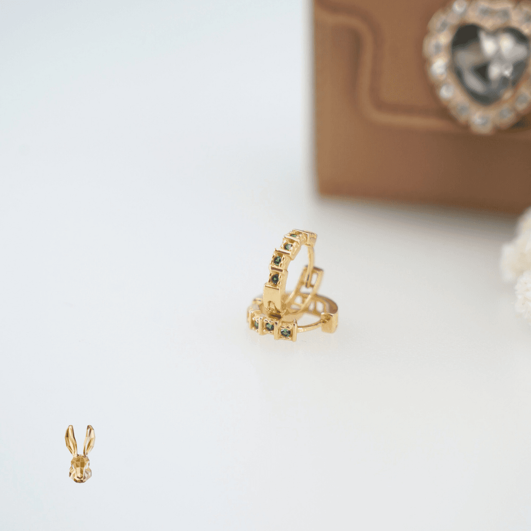 18k gold  Green Stone Hoop Earrings