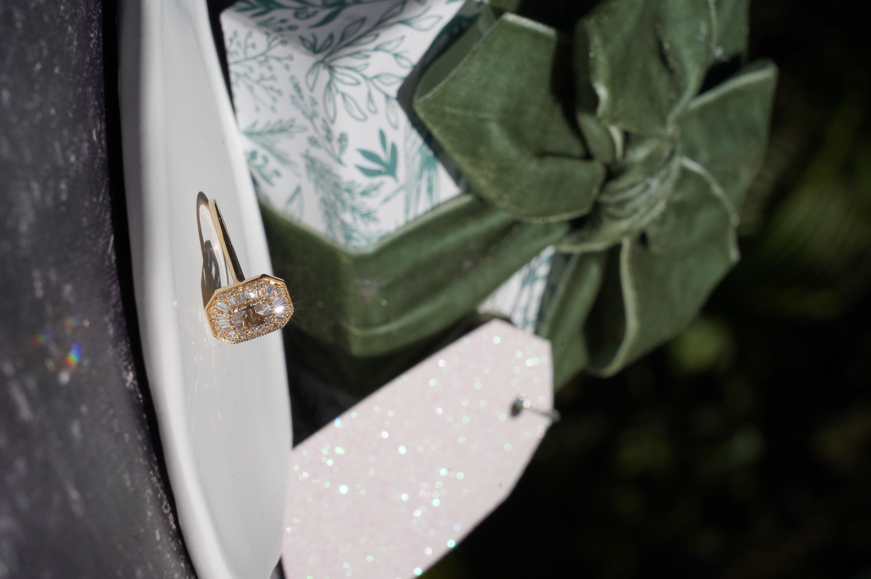 14k Emerald  Halo Dream Ring size 7