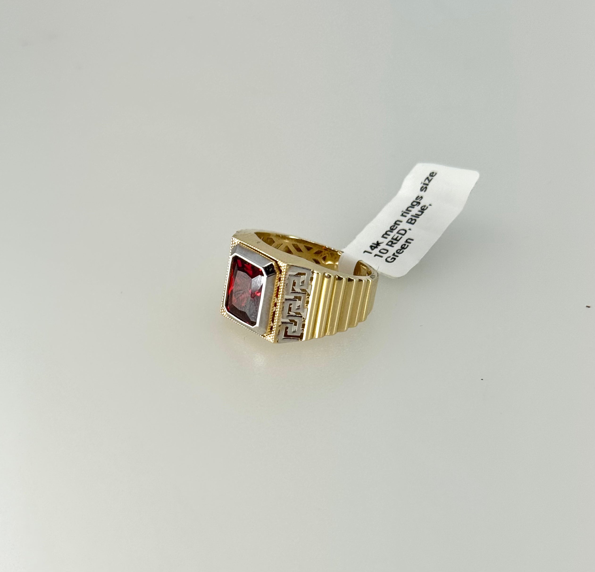 14k Men Ring Garnet Stone