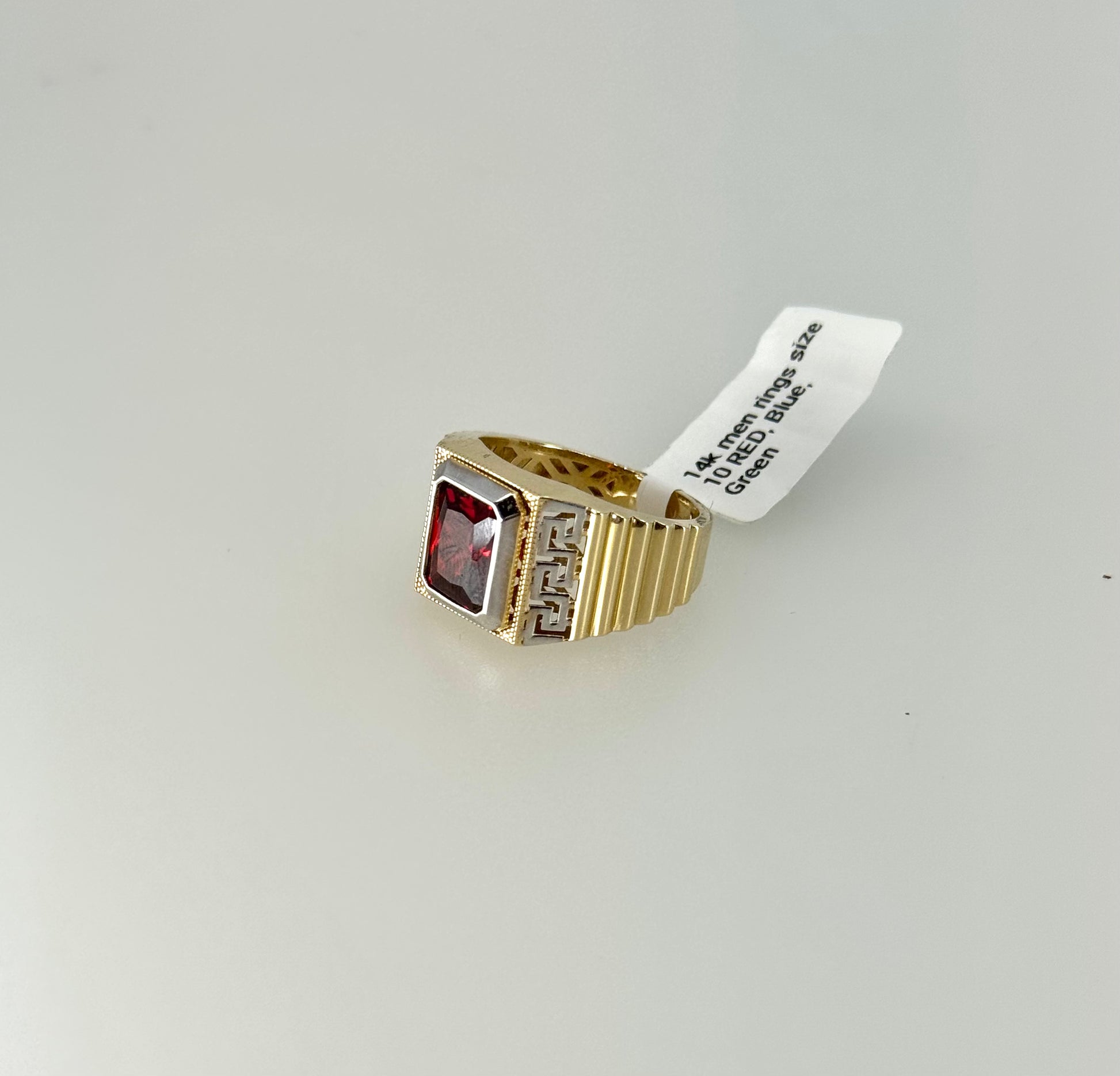 14k Men Ring Garnet Stone