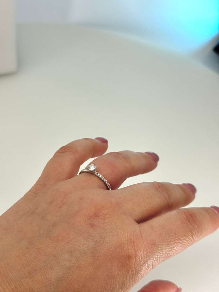 14k Delicate halo Promise Ring diamond