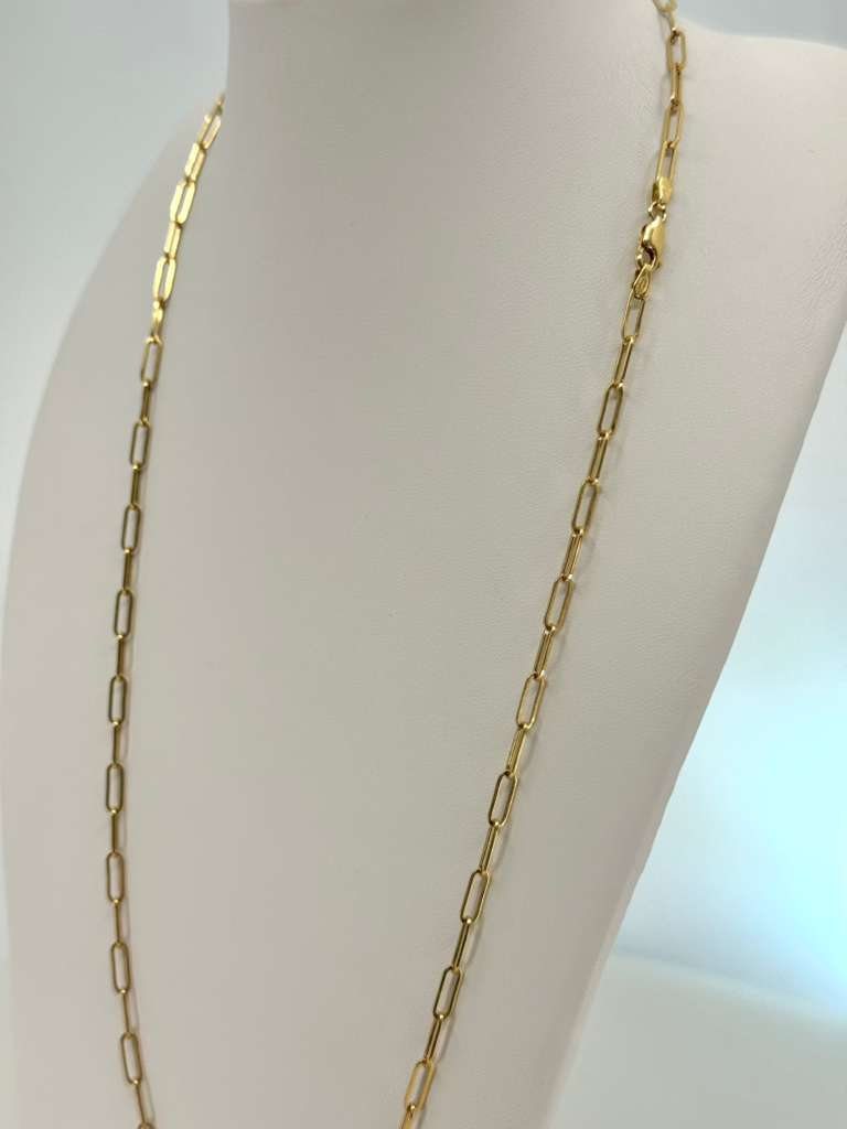 18k Paper clip necklace  60 cm 4 mm