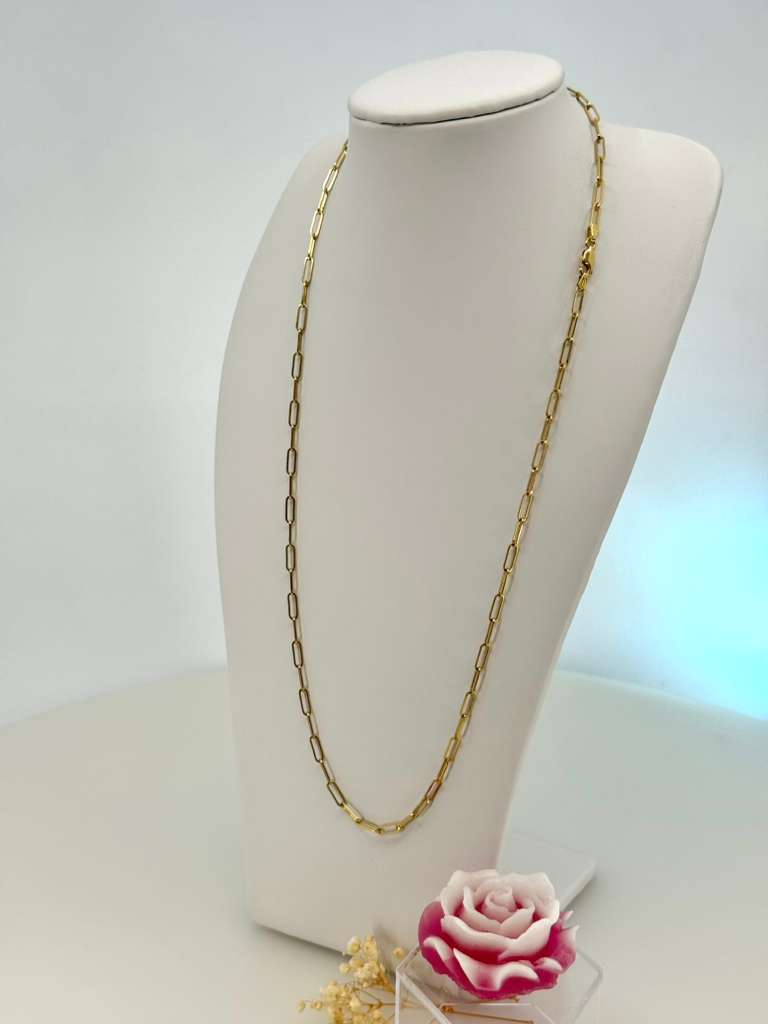 18k Paper clip necklace  60 cm 4 mm